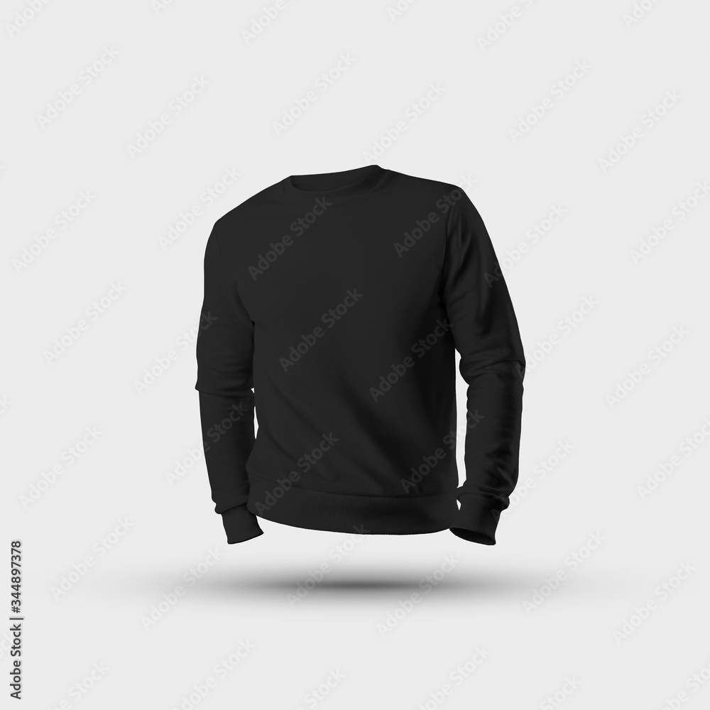 Heather textile mockup 3D rendering, male black long sleeve sweatshirt for design presentation, front view. Heather textile mockup 3D rendering, male black long sleeve sweatshirt for design presentation, front view.