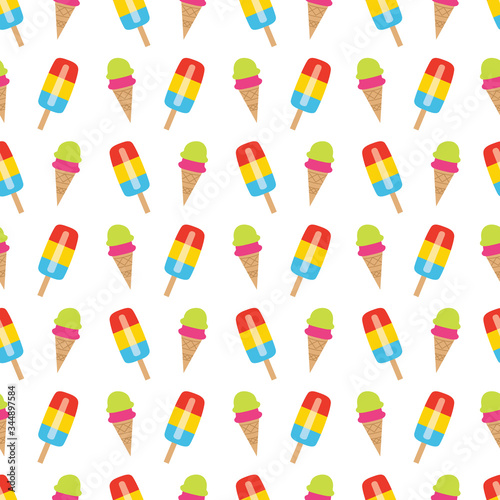 Seamless ice cream pattern, colorful summer background, delicious sweet treats, vector illustration