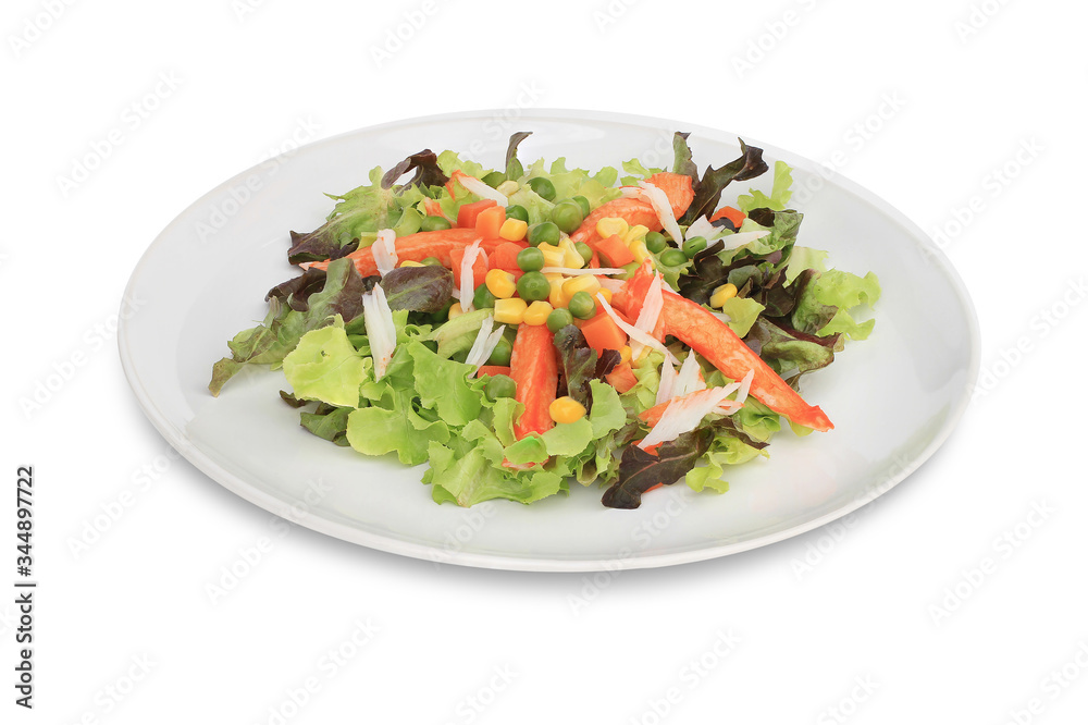 Imitation Crab Stick salad isolated on white background. This has clipping path.