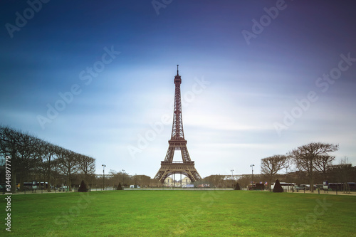 Beautiful cityscape view of the Eiffeltower in Paris, France, a popular tourist attraction  © dennisvdwater