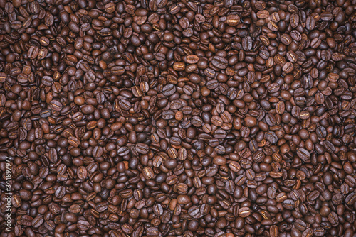 Roasted coffee beans background  Photo coffee close up