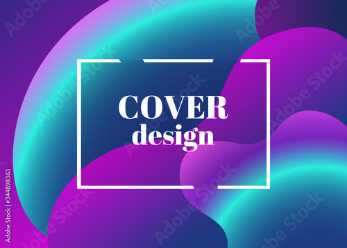 Abstract trendy fluid wavy neon horisontal background. Cyan, blue, violet, moonlight, mint colors with gradient. Applicable for landing page, cover, brochure, flyer design etc. Vector illustration.
