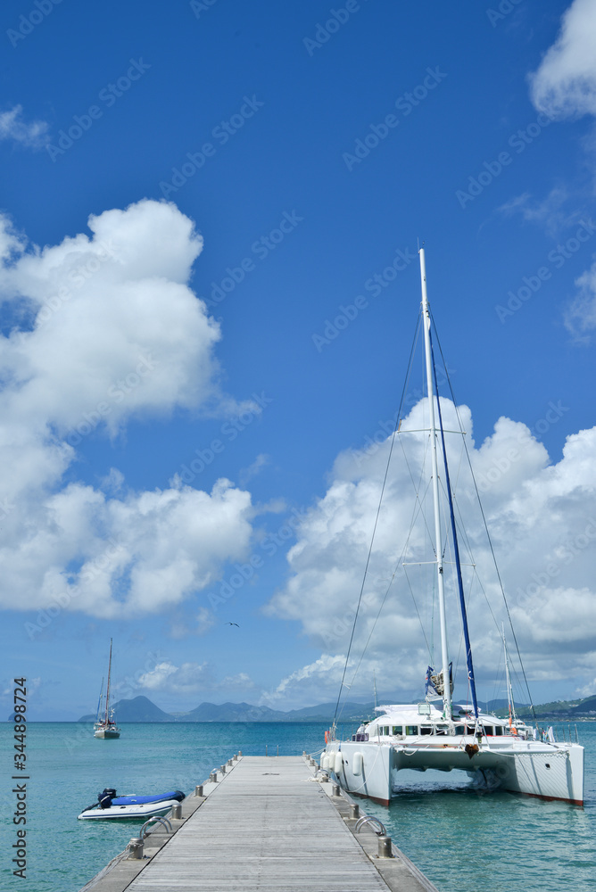 catamaran boat on deck on the Exotic Antilles in the Martinique 