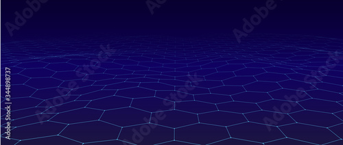 Abstract blue background of moving particles. Futuristic mesh. A large amount of data. Vector illustration © Olena