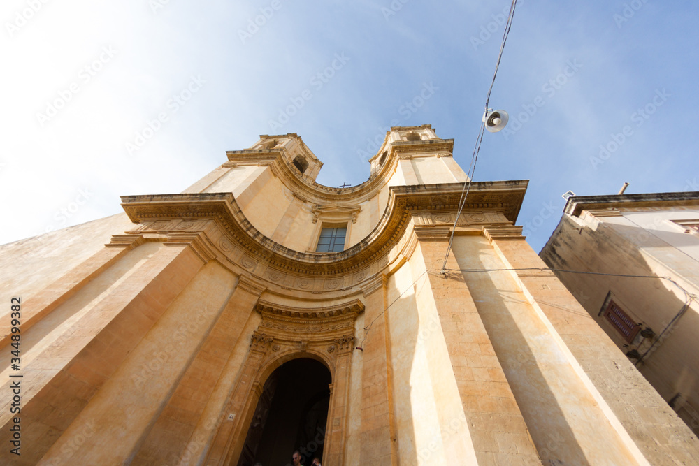 Panoramic view of Noto old town and Noto Cathedral, Sicily, Italy.