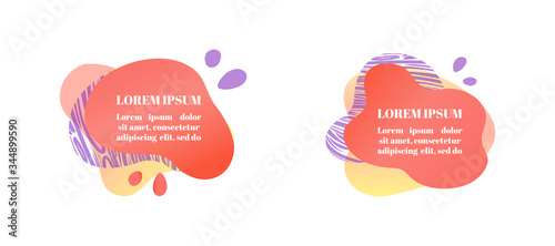 Abstract liquid shape set with gradient, zebra print texture, coral color (2019 trend). Design element for banners, flyers. Isolated, white background, with place for your text. Vector illustration.