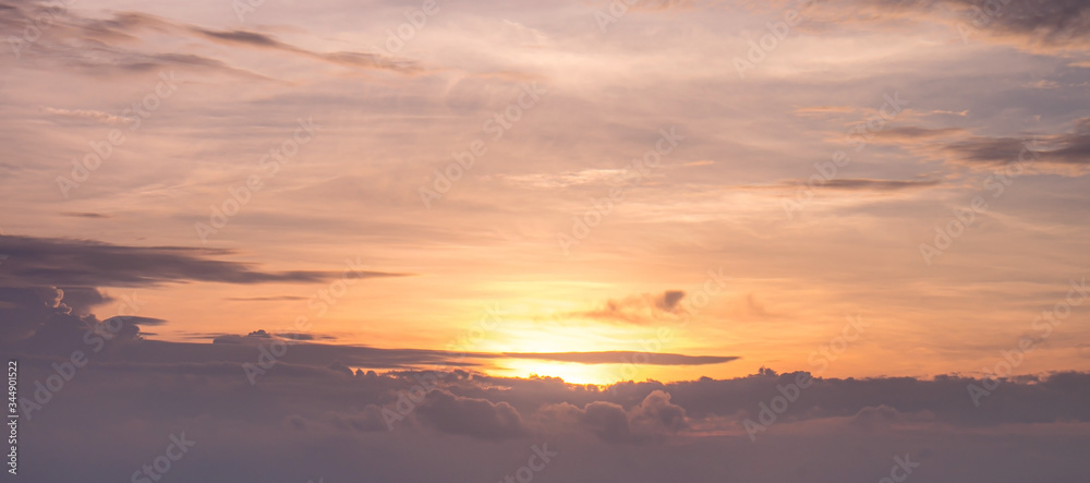 Beautiful sunset sky with clouds in evening