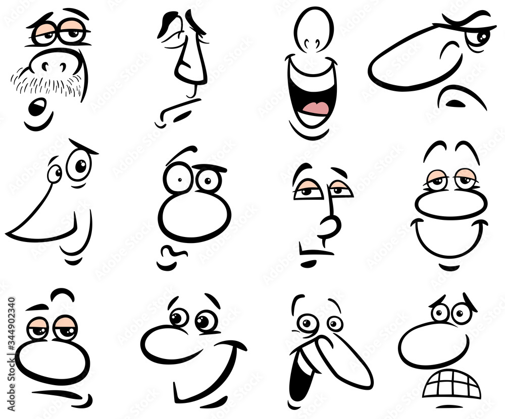 faces and emotions set cartoon illustration