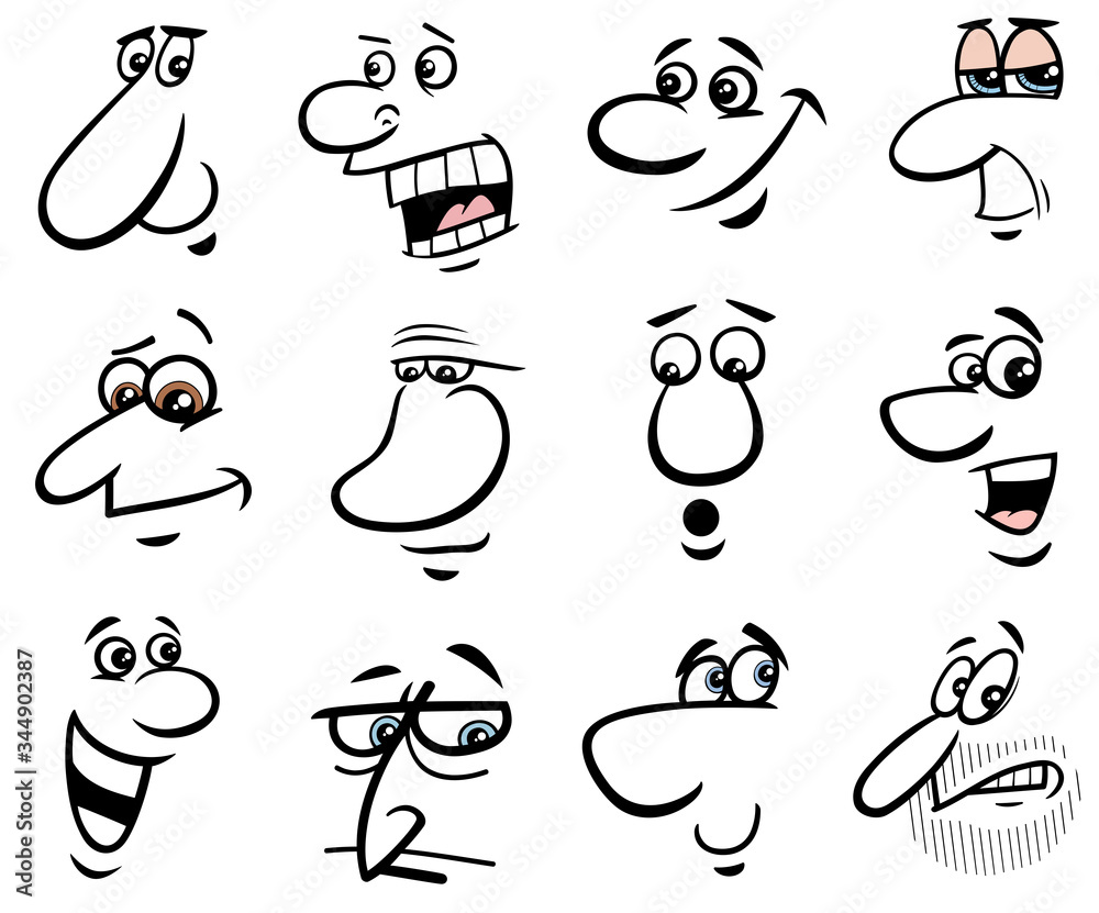 people characters faces or emotions cartoon set