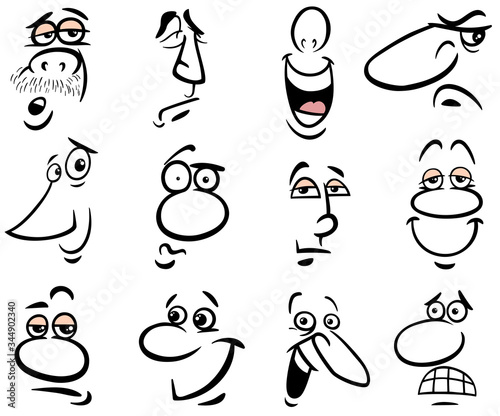 faces and emotions set cartoon illustration