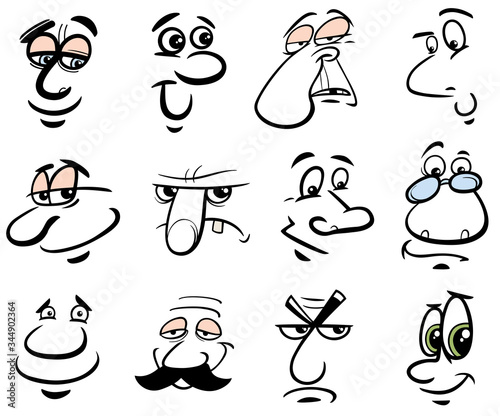 cartoon characters faces or emotions set