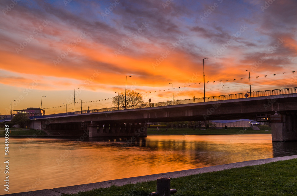 Vistula river during sunset, Cracow Poland