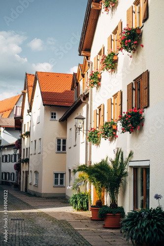 Germany. Cozy streets in Germany. With paving stones on the road. European style.