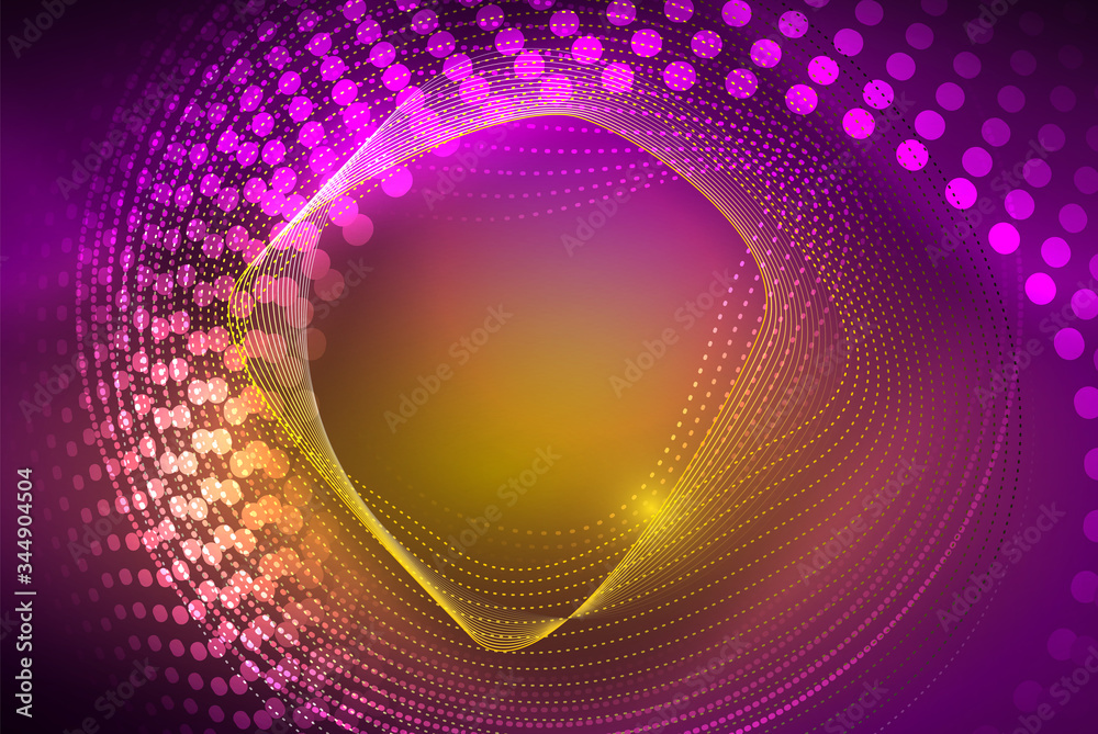 Abstract particles, wave background, neon motion techno design