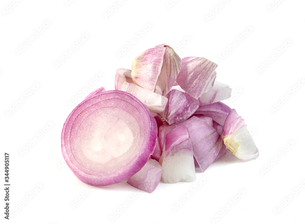 shallots onion chopped isolated on a white background shallots onion chopped isolated on a white background