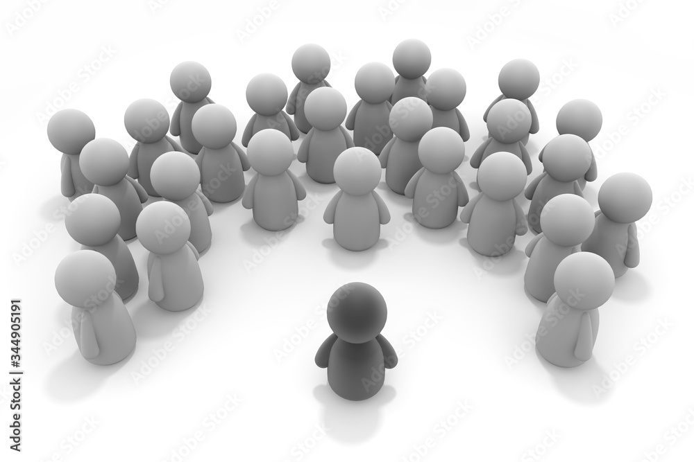 Listen to the leader. People gather. Surround the leader. 3D rendering
