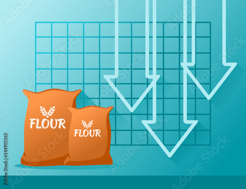 Wheat Flour Raw Staple Food Material Price Value Stock Market Demand Decrease Drop Fall Down Statistic Report with Graph Chart Diagram Illustration Vector. Can be Used for Web, Infographic & Print