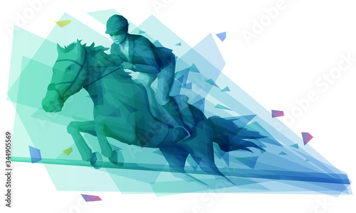 Male athlete riding a horse during steeplechase race