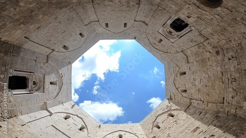 The sky seen from the courtyard of Castel del Monte. Apulia, Italy