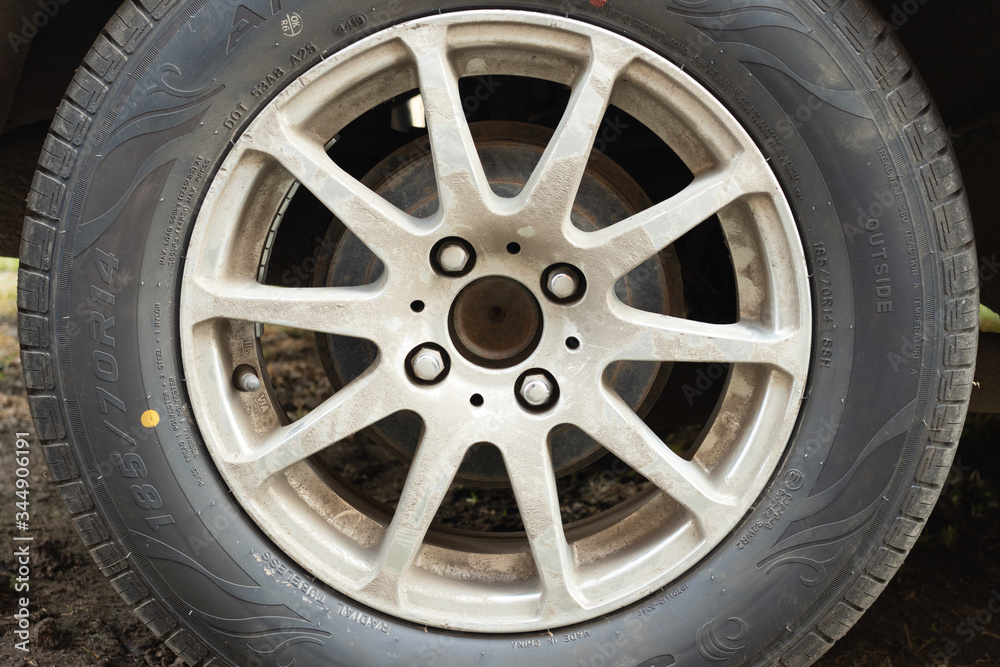 shiny dirty car wheel