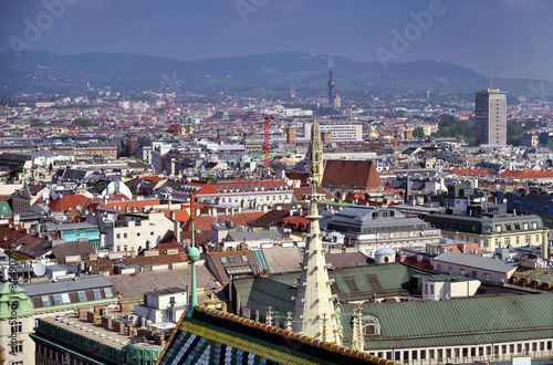 An aerial view of Vienna, Austria from St. Stephen's Cathedral. © Jbyard