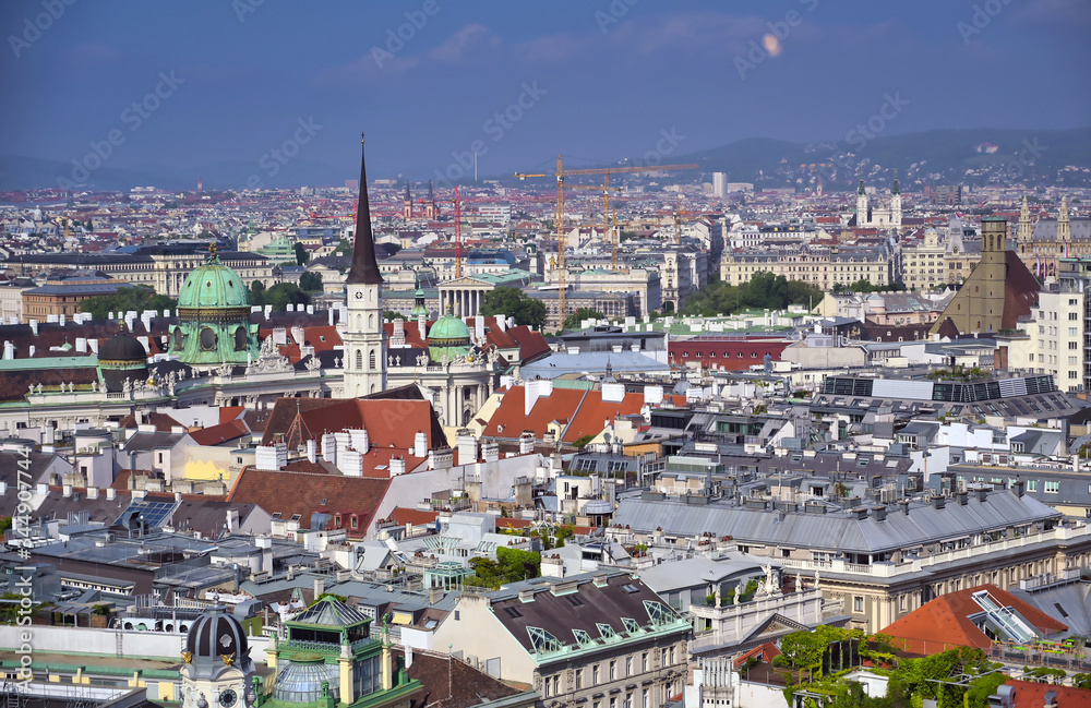 An aerial view of Vienna, Austria from St. Stephen's Cathedral.