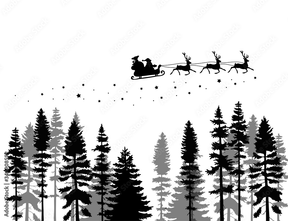 Naklejka Santa Claus on the sky in winter season.Merry Christmas and Happy New Year. paper art design.Vector EPS 10.