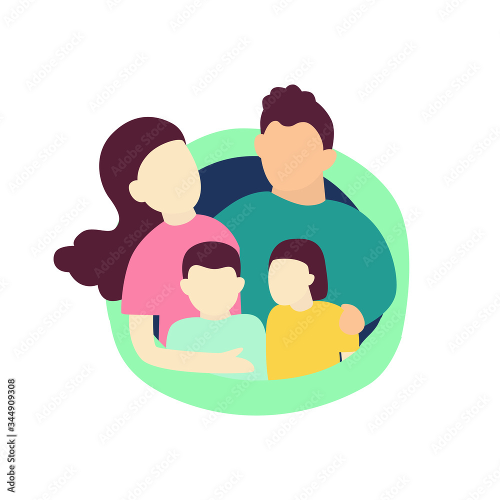 Modern family with mom dad son and daughter template flat on white background Modern family with mom dad son and daughter template flat on white background