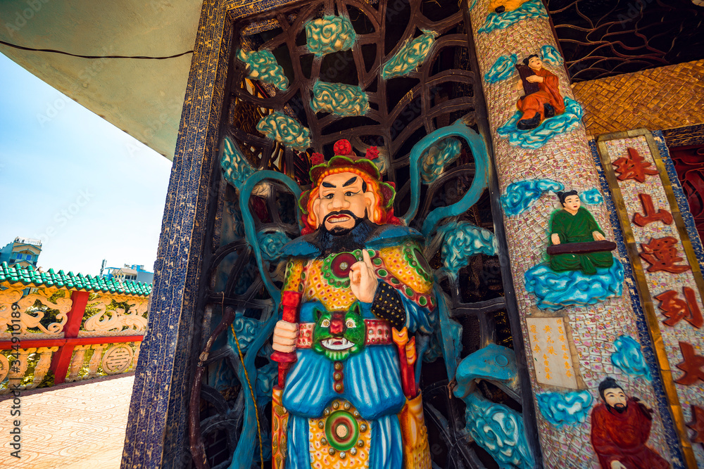 Fototapeta premium view of Phu Chau Temple, is located in the middle of a branch of the Saigon River, with a age of 3 centuries and is widely sought after by the sacred.