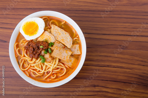 Famous Malaysia Prawn noodle with chili paste photo