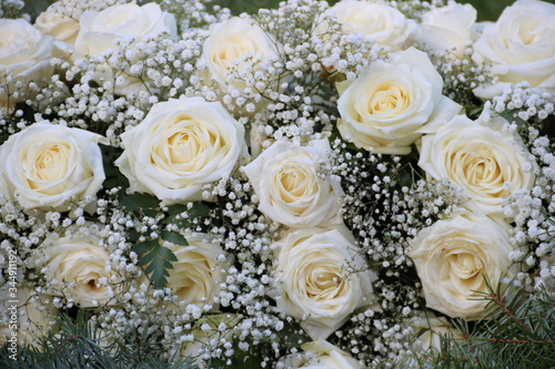 Weiße Rosen mit Schleierkraut