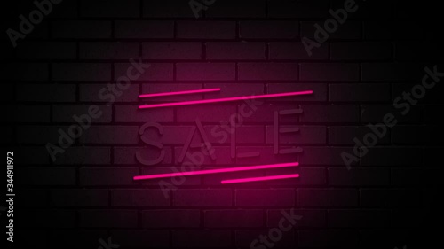 Sale neon sign on brick wall background