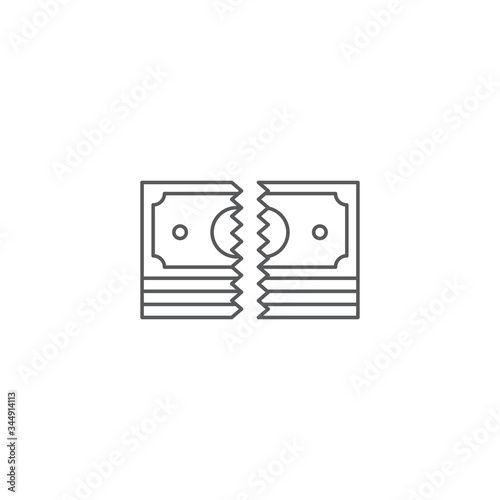 Tearing money banknote vector icon symbol isolated on white background