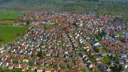 Aerial view of the city Urbach in Germany on a sunny spring day during the coronavirus lockdown. photo