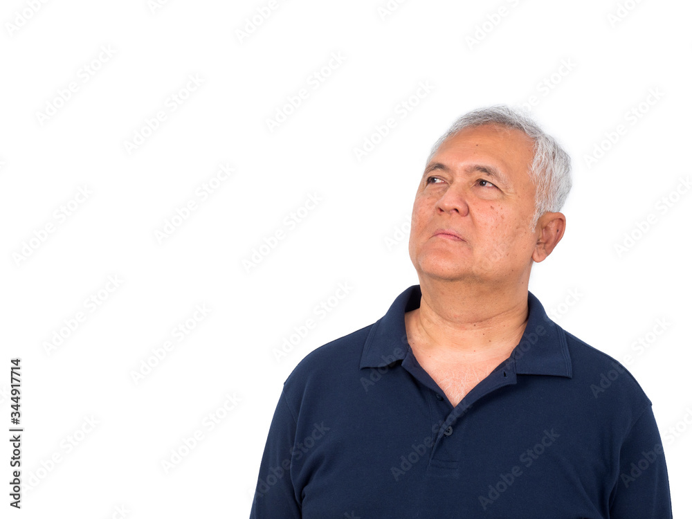 Senior Asian retirement man having depression and feeling lonely. Isolated on white background. Senior Asian retirement man having depression and feeling lonely. Isolated on white background.