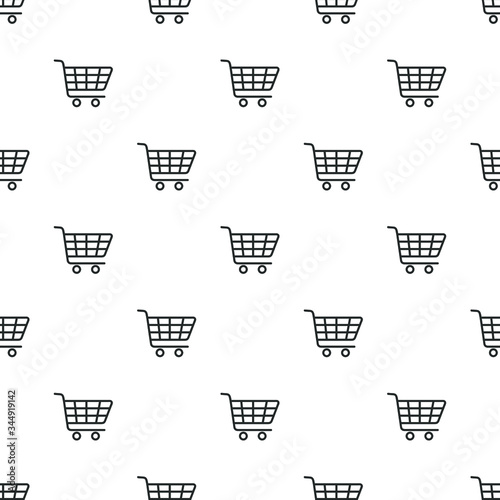 Shopping cart seamless pattern. Black on white background. Online shopping. Vector illustration.