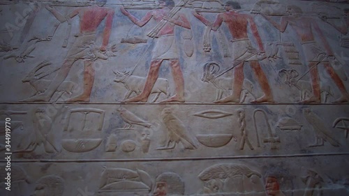 Egypt color hieroglyphic showing abundance of Niles river people with food and farming