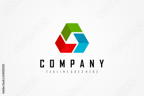 Abstract Triangle Logo. Colorful Geometric Triple Arrows Combination. Usable for Business and Technology Logos. Flat Vector Logo Design Template Element.
