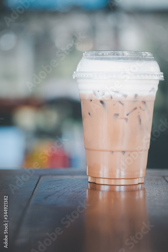 Iced mocha coffee with milk foam