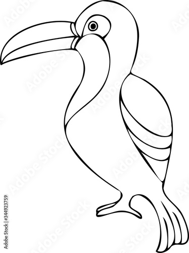 toucan silhouette vector illustration, cartoon drawing of toucan tropical bird, hand drawn simple outline illustration