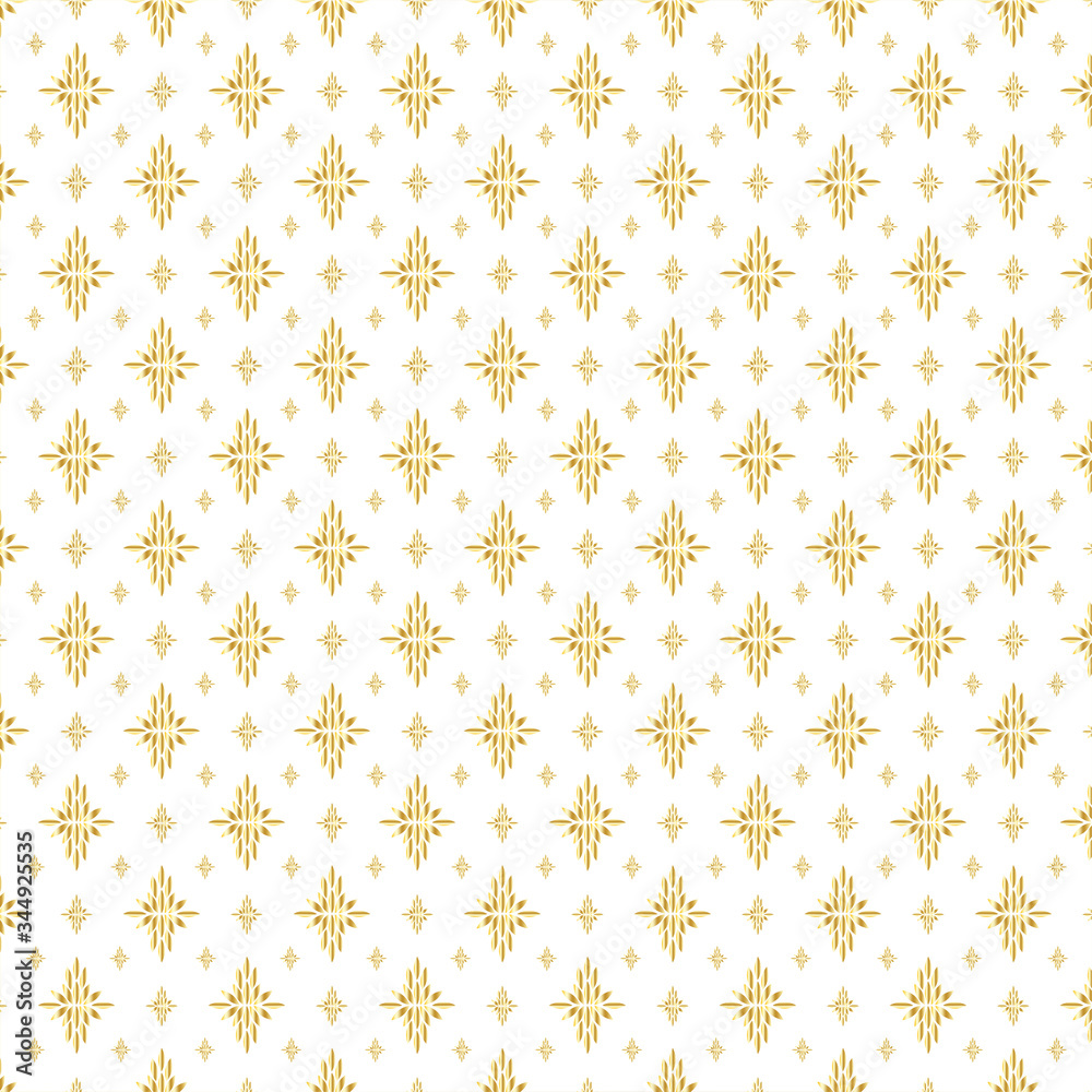 Golden floral shape with geometric seamless pattern vector on white background for tile, wall design. Golden floral shape with geometric seamless pattern vector on white background for tile, wall design.