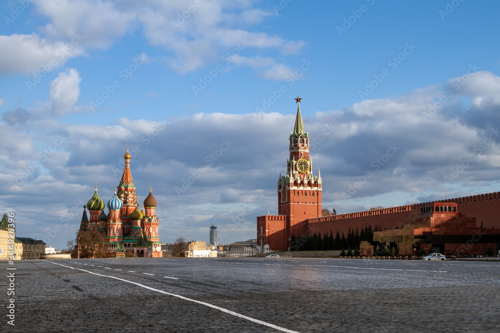 Fototapeta premium Covid-19, quarantine in Moscow, coronavirus in Russia. Empty Red Square without people