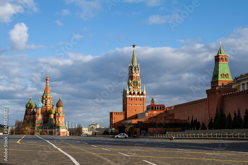 Covid-19, quarantine in Moscow, coronavirus in Russia. Empty Red Square without people