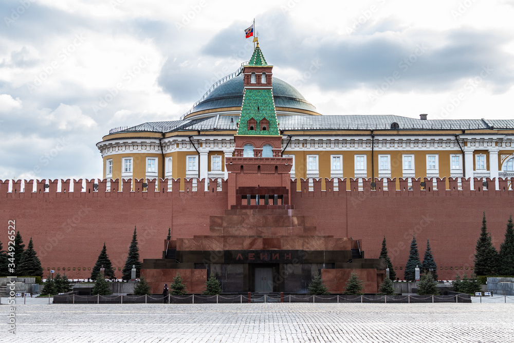 Naklejka premium Covid-19, quarantine in Moscow, coronavirus in Russia. Empty Red Square without people