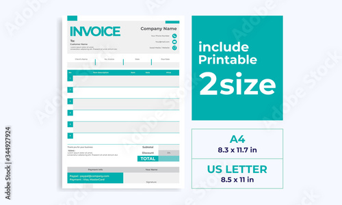 Invoice minimal design, form A4 and US Letter template