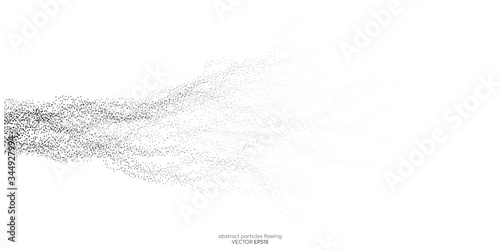 Abstract black dots particles flowing wavy isolated on white background. Vector illustration design elements in concept of technology, energy, science, music.