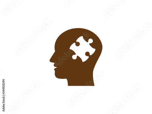 Human head, puzzle icon. Vector illustration, flat design.