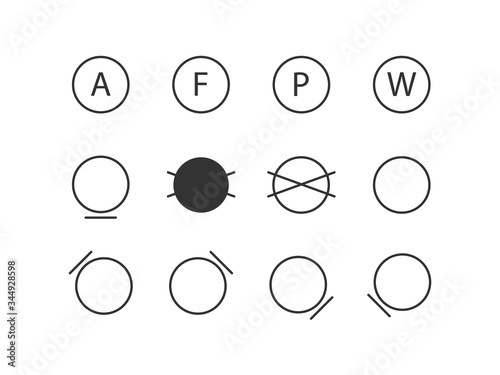 Laundry symbols, dry cleaning symbols. Vector illustration, flat design.