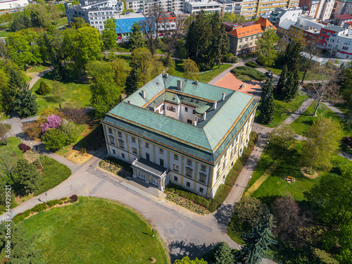Photography Aerial view of castle in the center of Zlin, modern town in Moravia
