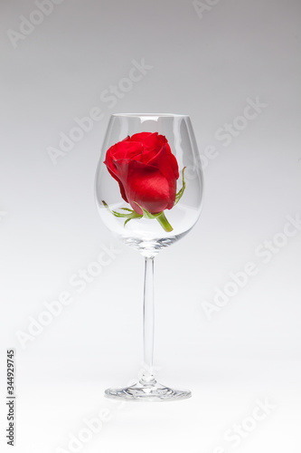 glass with red rose